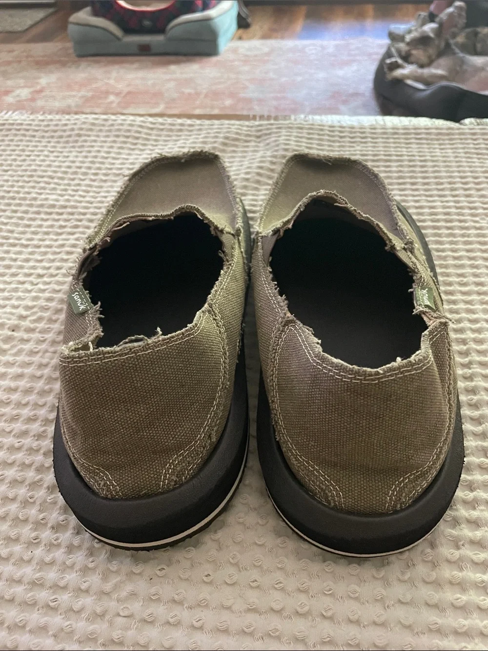 Sanuk Men's Slip-On Canvas Loafers in Olive